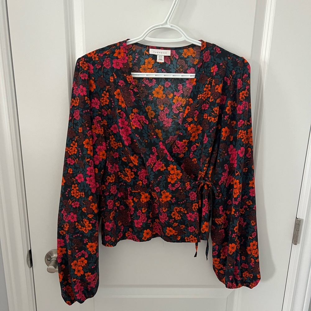 Topshop Floral Print Wrap Top - Picture 3 of 7